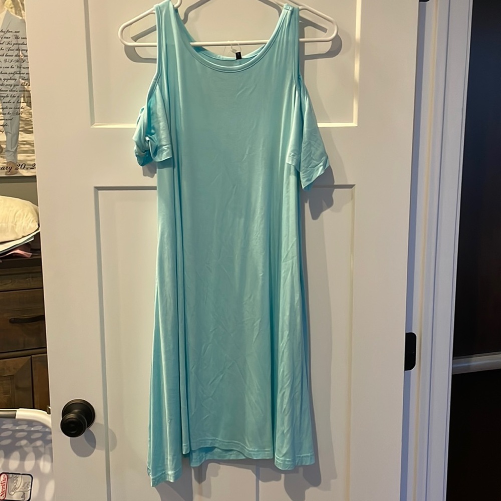 Flowy open shoulder cap sleeve dress or swimsuit cover up